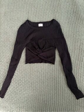 Cotton On Black Ribbed Knot-Front Crop Top